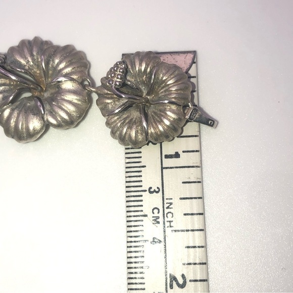 VTG Sterling Hibiscus Flower Link Floral Hawaiian Fetish Bracelet 8” / HEAVY 39g - Picture 9 of 10